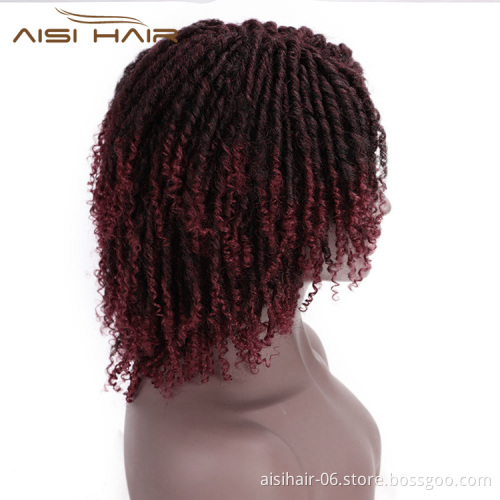 Aisi Hair Ombre Black Bug 14 Inch Wig Crochet Braids Wigs Soft Dreadlocks Hair High Temperature Fiber Short Wigs